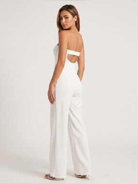 LULU’S Strapless White Jumpsuit Open Back Detail Bridal Engagement White Party